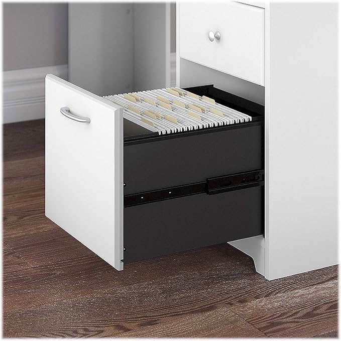 Bush Home Cabot 60W L Shaped Computer Desk with Hutch and Storage in White, 60-inch Corner PC Workstation for Home Office