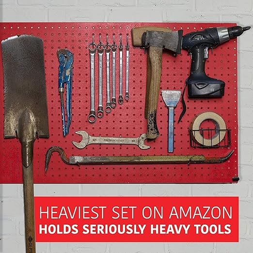Extra Thick 60pcs Pegboard Accessories Organizer Kit | 1/4 Inch Peg Board Attachments | Peg Board Hook Set and Pegboard Basket Set for Tools - Heavy Duty - Does Not Fall Out Off The Board