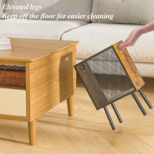 Yuyetuyo 4.5 Gallon Office Trash Can for Near Desk, Wood Bedroom Trashcan Rectangular Wastebasket with Mesh - Handles - Leg, Small Garbage Can Trash Bin for Office Bedroom Living Room Bathroom Dorm