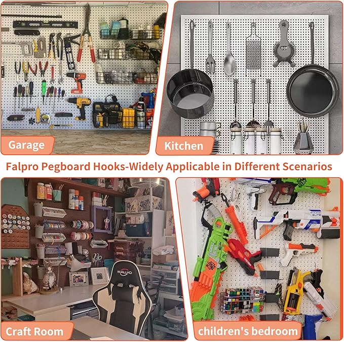 240PCS Pegboard Hooks Assortment, Pegboard Organizer Kit with Bins, Cups, 1/8 and 1/4 inch Hooks for Hanging Tools, Garage Wall Organization