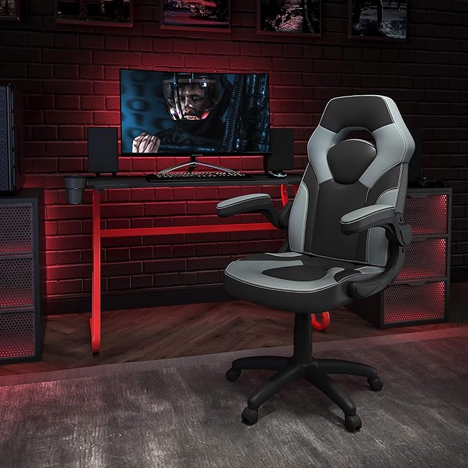 Flash Furniture Red Gaming Desk and Gray/Black Racing Chair Set with Cup Holder and Headphone Hook