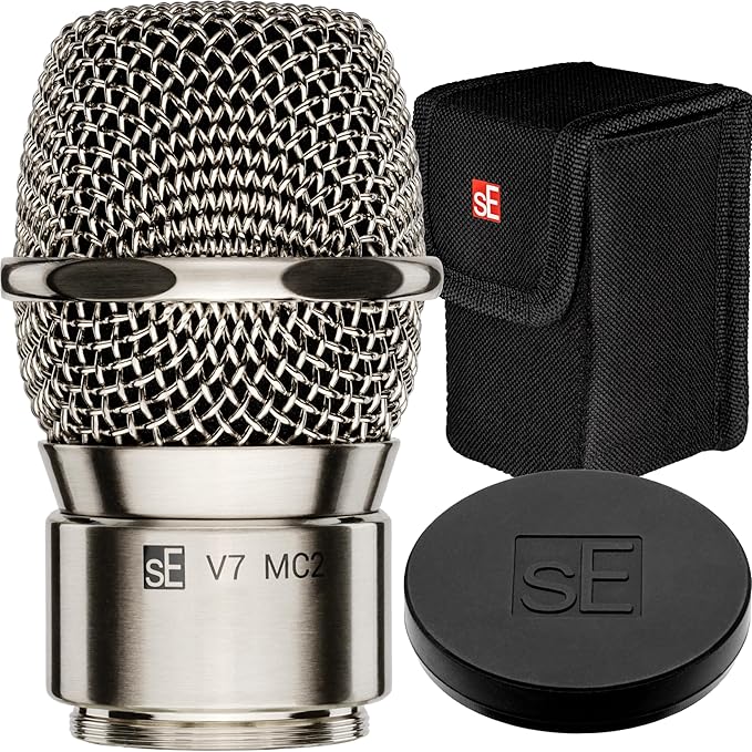 SE ELECTRONICS V7 MC2 Wireless Microphone Capsule - Compatible with Sennheiser Wireless Transmitters - Professional Dynamic Microphone for Singing, Speech & Music Studio Recording (Nickel MP03 Pouch)