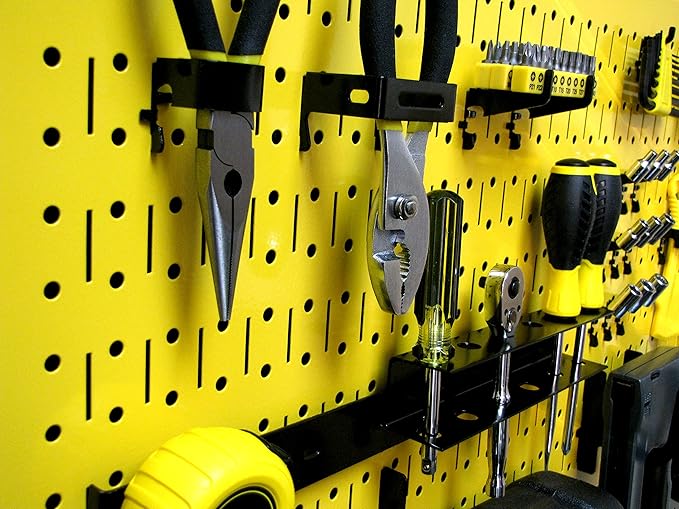 Wall Control Modular Pegboard Tool Organizer System - Wall-Mounted Metal Peg Board Tool Storage Unit for Wall Storage Tiling (Yellow Pegboard)