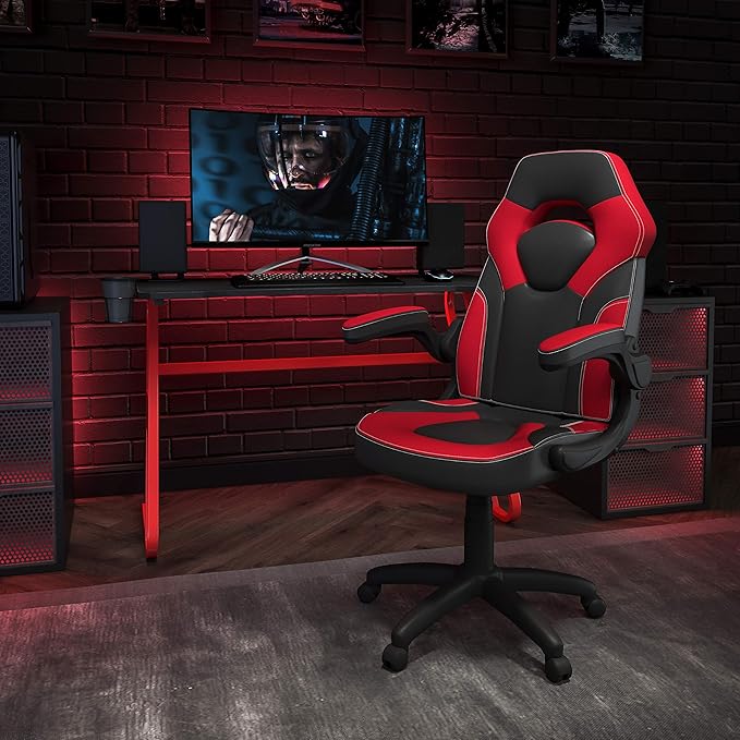 Flash Furniture Red Gaming Desk and Red/Black Racing Chair Set with Cup Holder and Headphone Hook