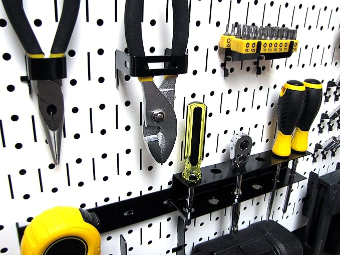Wall Control Modular Pegboard Tool Organizer System - Wall-Mounted Metal Peg Board Tool Storage Unit for Wall Storage Tiling (White Pegboard)