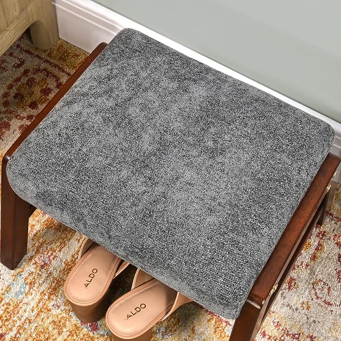 Small Footstool Ottoman, 11.8" H Fabric Wooden Foot Rest Ottoman with Wood Legs, Small Foot Stool Sofa Footrest Extra Seating for Living Room Entryway Office, Charcoal Grey