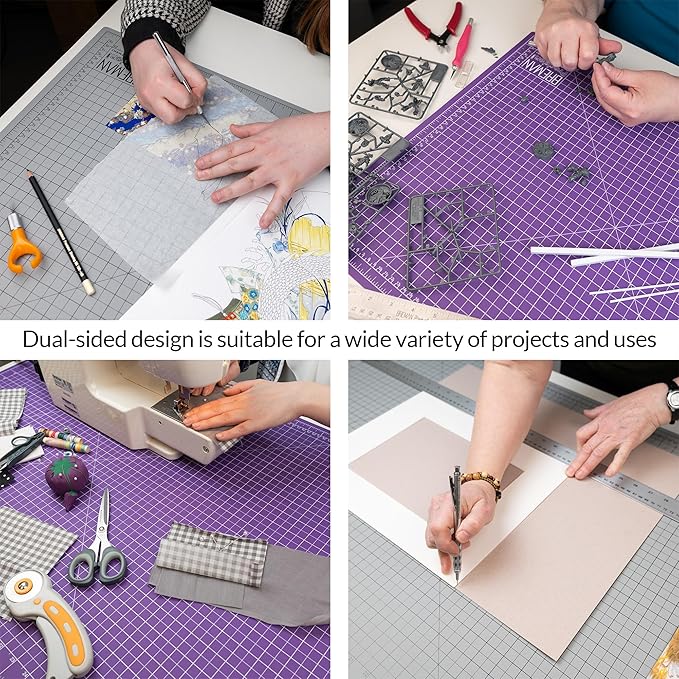 Breman Precision 24x36 Inch Self Healing Cutting Mat – 2-Sided 5-Ply PVC Purple/Gray Cutting Mats for Crafts, Sewing, Quilting & DIY Projects with Durable Non-Slip Surface and Precise Grid Lines