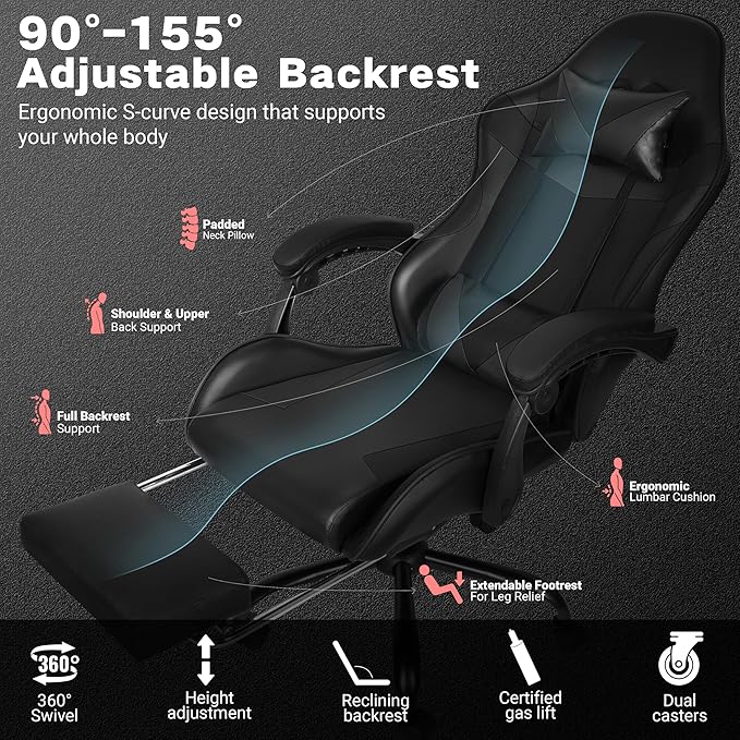Gaming Chair,Height Adjustable Chair with 360°Office Desk Chair,Heavy Duty 330lbs Video Game Chair for Adults