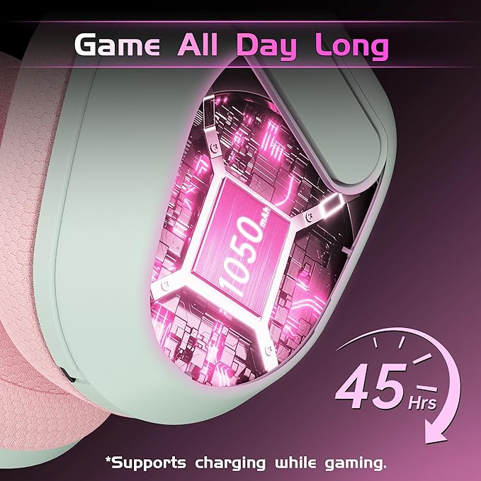 Gvyugke Wireless Gaming Headset for Xbox Series X/S, Xbox One, PS5, PC, Mac, Bluetooth 6.0 Gaming Headphones with Flip-to-Mute Noise-Canceling Mic, Foldable, 3D Surround Sound, 45H Battery - Pink