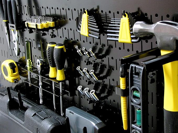 Wall Control Modular Pegboard Tool Organizer System - Wall-Mounted Metal Peg Board Tool Storage Unit for Wall Storage Tiling (Black Pegboard)