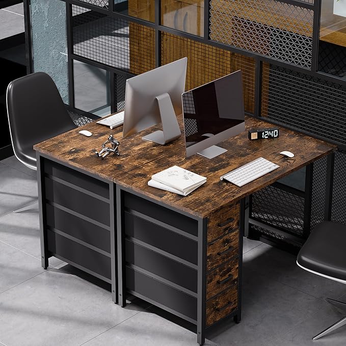 Pamray Computer Desk with 4 Drawers – Vintage (32")