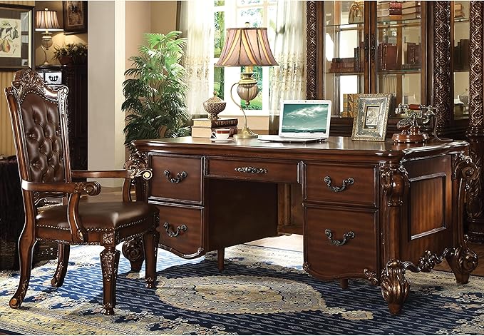 Acme Furniture Vendome Wood Computer Desk and Hutch Set in Cherry