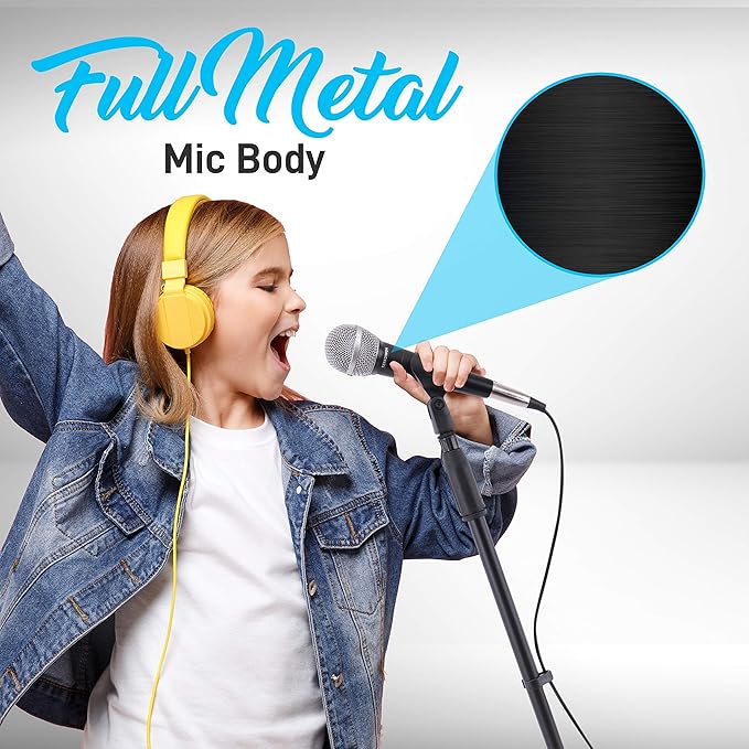 Professional Handheld Dynamic Microphone Kit - Unidirectional Vocal Wired Microphone w/Carry Bag, Metal Mic Stand, Holder/Clip & 16.4ft XLR Audio Cable to 1/4'' Audio Connection - Pyle PDMIC88ST