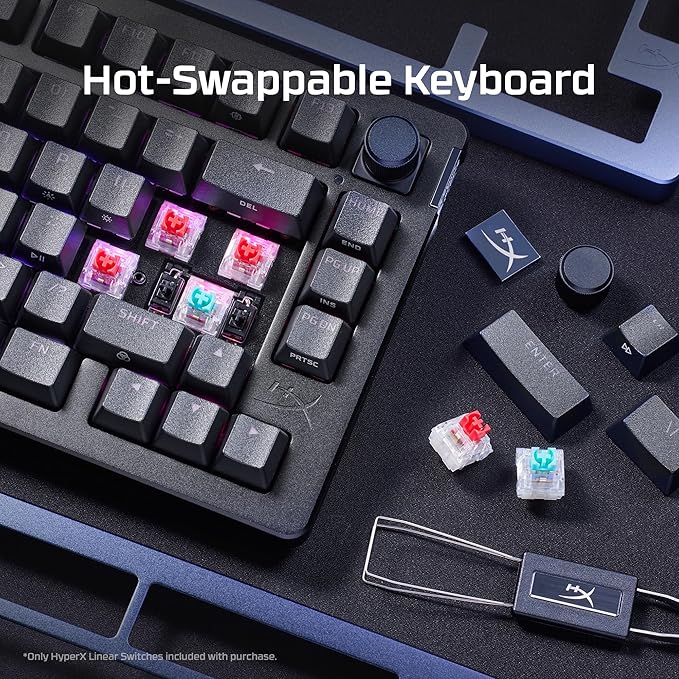 HyperX Alloy Rise – Hot-Swappable Mechanical Gaming Keyboard, PC, Ambient Light Sensor, Gasket Mounted, HyperX Linear Switches