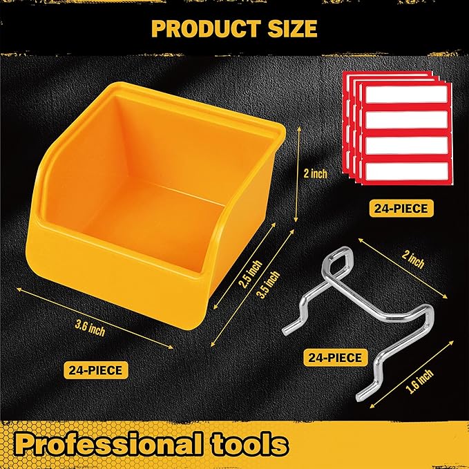 ELEAD Pegboard Bins Organizer Set 24-Pack - Durable Storage Tray for Screws, Nuts, Bolts, Hardware, Crafts, Accessories | Fits Standard Pegboards | 24 Labels for Garage Workshop Craft Room