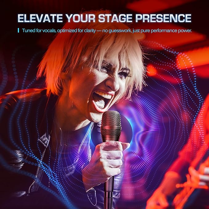 CAROL AC-910S XLR Wired Vocal Microphone – Dynamic Cardioid Mic with AHNC Dual-Engine Noise Cancelling Tech for Singing, Karaoke, Stage & Studio, Includes Mic Clip, 14.8ft XLR Cable & On/Off Switch