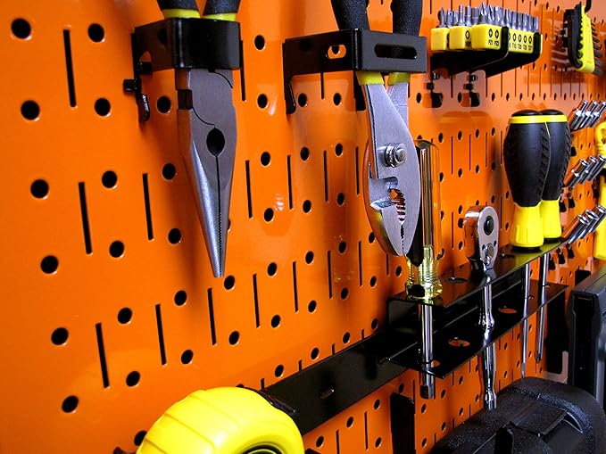 Wall Control Modular Pegboard Tool Organizer System - Wall-Mounted Metal Peg Board Tool Storage Unit for Wall Storage Tiling (Orange Pegboard)