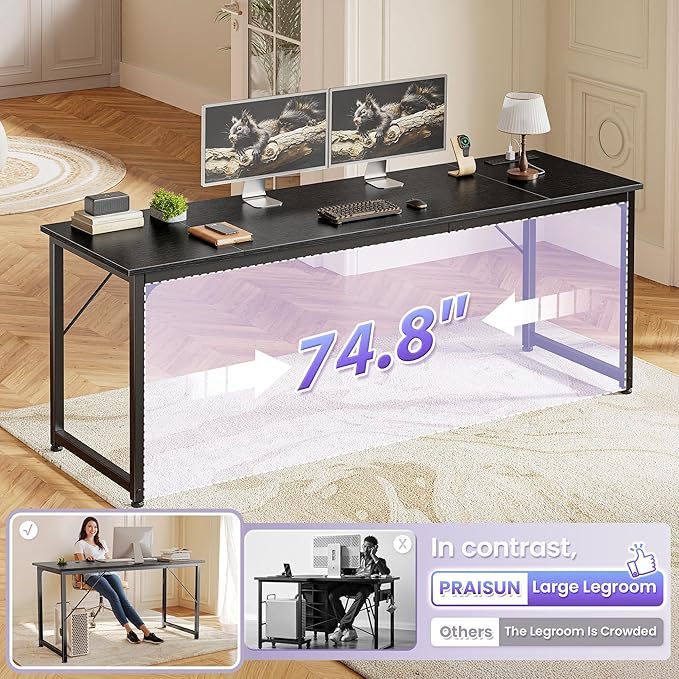 PRAISUN 80 X 24 Inch Office Computer Desk with Power Outlets and USB-C Port, Larger and Longer Gaming Desk, for Home Office, Study, Writing Work from Home Table, Metal Frame, Black