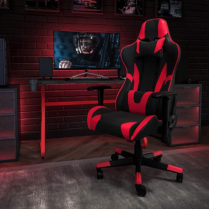 Flash Furniture Optis Red Gaming Desk and Red/Black Reclining Gaming Chair Set with Cup Holder and Headphone Hook