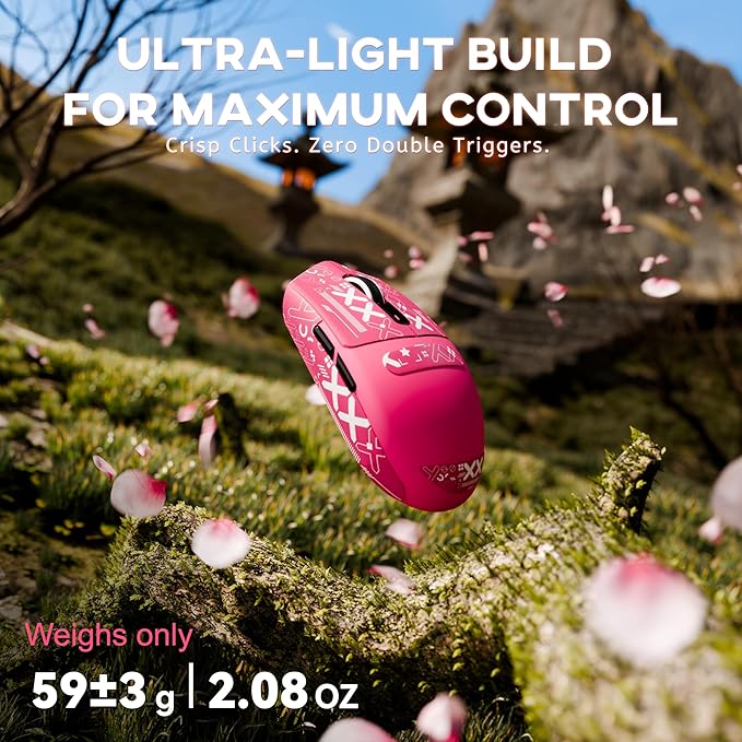 ATTACK SHARK G3 Wireless Gaming Mouse,Tri-Mode 2.4G/BT5.2/USB-C Gaming Mouse,PAW3311 Sensor,25,000 DPI,59g Lightweight,5 Programmable Buttons,500mAh Rechargeable Gaming Mice,PC/Mac(Berry Red&Sticker)