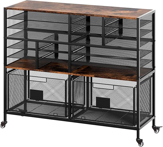EasyPAG Rolling Cart with 2 Storage Drawer, Under Desk Filling Cabinet with Mail Sorter, Pull Out Hanging File Rack for Letter Size Folders, Mobile Utility Craft Cart for Home Office, Black