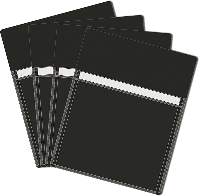 IMAGAME Magnetic Pocket 4 Pack – Self-Adhesive Magnetic Storage Pouch for Documents, Notes & Tools, Strong Magnet Backing for Fridge, Whiteboards, and Metal Surfaces (Black 4Pcs)