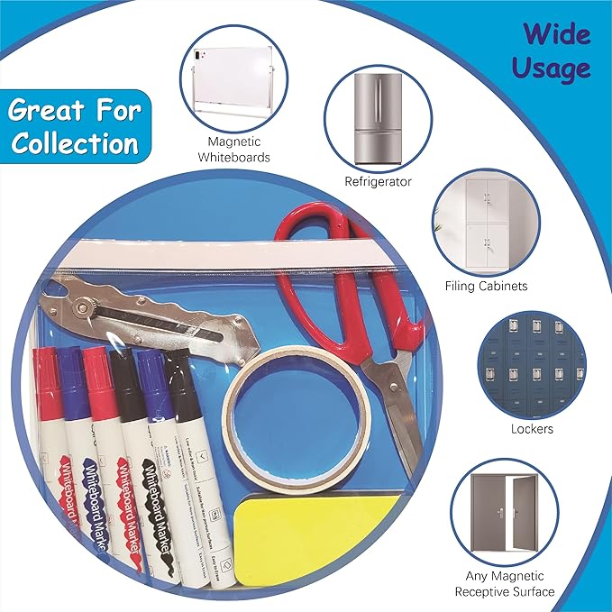 IMAGAME Magnetic Pocket 4 Pack – Self-Adhesive Magnetic Storage Pouch for Documents, Notes & Tools, Strong Magnet Backing for Fridge, Whiteboards, and Metal Surfaces (White 4Pcs)