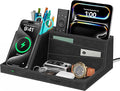 Wireless Charger with Desk Organizer, Fast Charging Station for iPhone 16/15/14/13/12/11 Pro Max, Desk Phone Charger Stand, Desktop Nightstand Organizer Pen Holder for Home Offfice Supplies