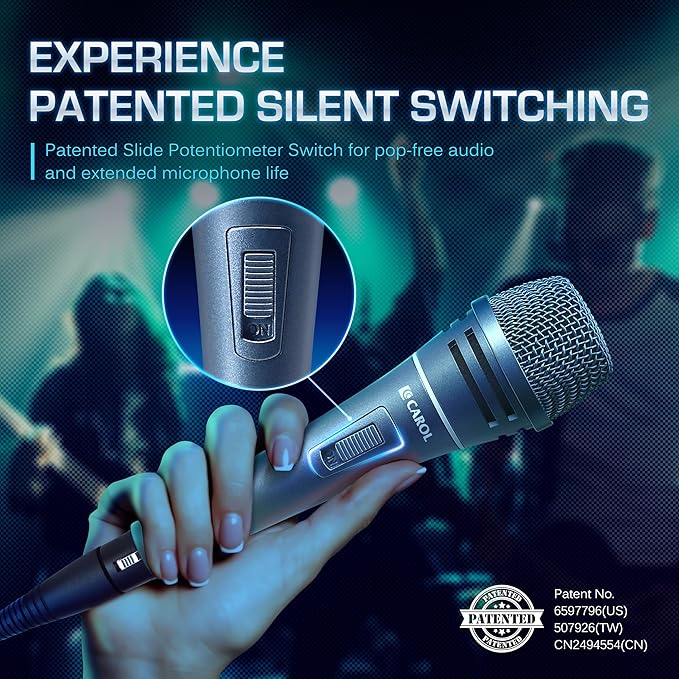 CAROL Sigma-plus1 XLR Wired Vocal Microphone – Dynamic Supercardioid Mic with Dual Shock Mount Tech for Recording & Stage Use, Includes Mic Clip, 14.8ft XLR Cable & On/Off Switch