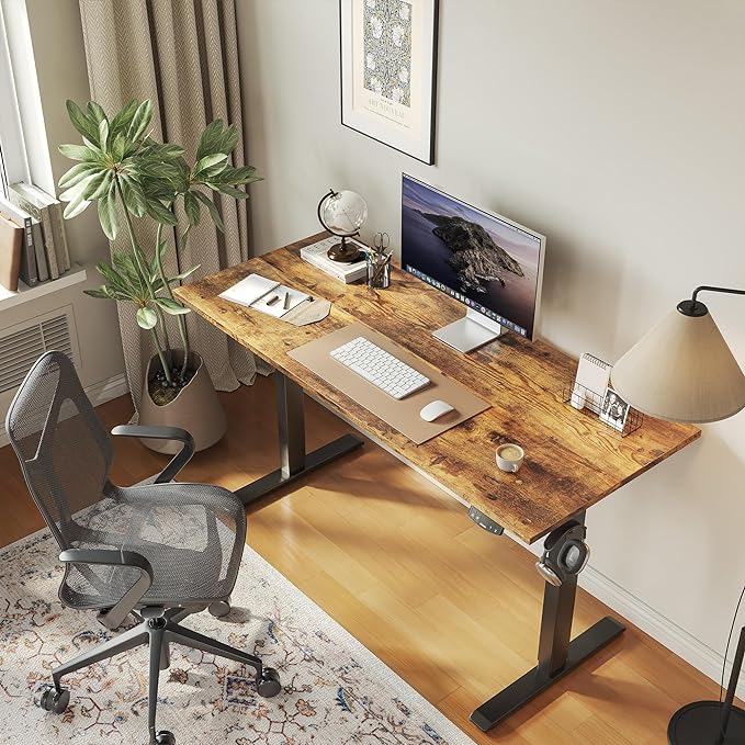 Agilestic Electric Standing Desk, 60 x 24 Inches Height Adjustable Desk, Sit Stand up for Work Office Home, Ergonomic Rising Computer Table with Memory Preset, Rustic Brown