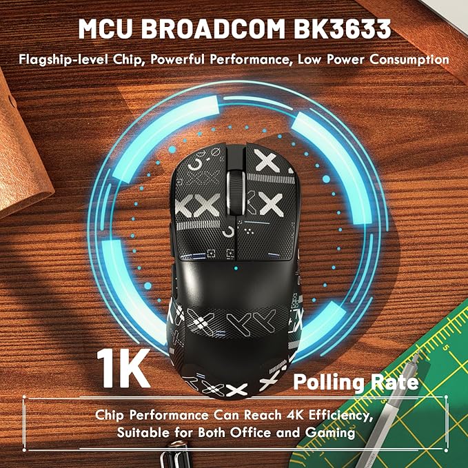 ZIYOU LANG×Magic-Refiner X2 Lightweight Wireless Gaming Mouse,Tri-Mode(2.4G/Wired/BT),25K DPI,PAW3311 Optical Sensor,1000Hz Polling Rate,500mAh,69g Ergonomic Mice for Medium-Large Hands-Black&Sticker