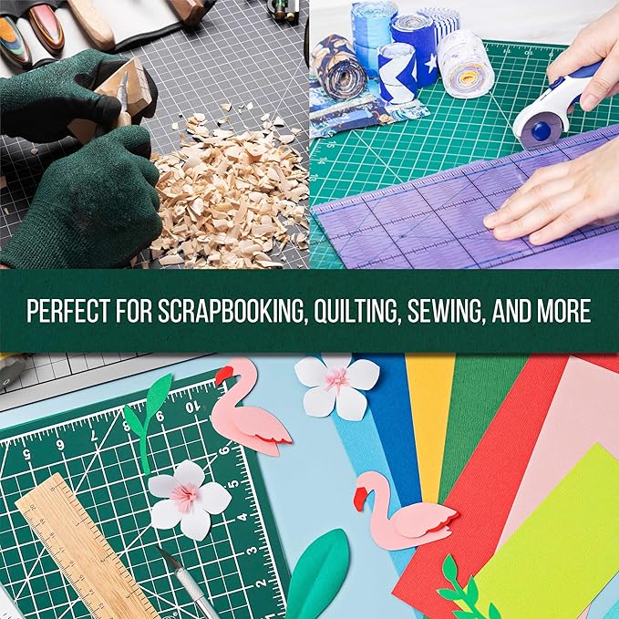 U.S. Art Supply 9" x 12" Self-Healing Cutting Mat 5-Ply (2 Pack) - Double-Sided Green/Black Craft Mat, Non-Slip Cutting Mats for Crafts, Sewing, Quilting, Scrapbooking