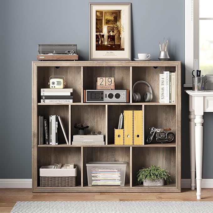 BORNOON Book Shelf with 10-Cube, 43” Wide Bookshelf with Anti-Tip Device, 38” Tall Open Bookcase, Modern Display Organizer Book Case for Home Office, Entryway, Living Room, Bedroom, Study Room