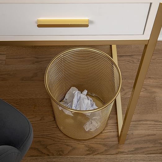 Martha Stewart Ryder Gold Mesh Metal Trash Can, 4.5 Gallon, Wastebasket for Office
