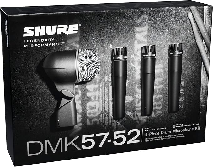 Shure Drum Microphone Kit for Performing and Recording Drummers, Conveniently Packaged Selection of Mics and Mounts with Options for Kick Drum, Snare Drum, Rack Toms, Floor Toms and Congas (DMK57-52)