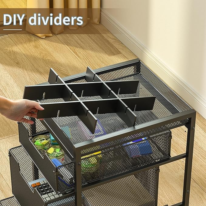 Rolling Utility Cart with 4 Drawers, Craft Organizer and Storage Carts with DIY Divider, Lockable Wheels Storage Organizer for Art Supplies, Store for Brushes & Paints & Small Parts(Patent Pending)