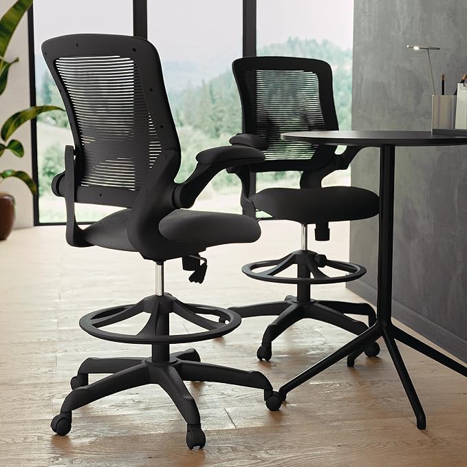 Flash Furniture Kale Mid-Back Swivel Office Chair with Adjustable Foot Ring, Lumbar Support, and Seat Height, Ergonomic Mesh Executive Chair, Black
