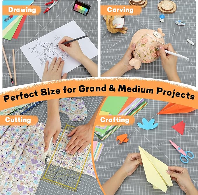 Premium 18" x 24" Self Healing Sewing Mat, Non-slip A2 Cutting Mat for Quilting, 5-Ply Rotary Cutting Board Double-Sided for Crafts Cutting Fabric Scrapbooking Modeling Projects, Anthracite Gray