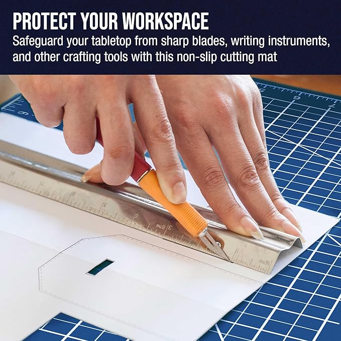 U.S. Art Supply 9" x 12" Self-Healing Cutting Mat 5-Ply - Double-Sided White/Blue Craft Mat, Non-Slip Cutting Mats for Crafts, Sewing, Quilting, Scrapbooking