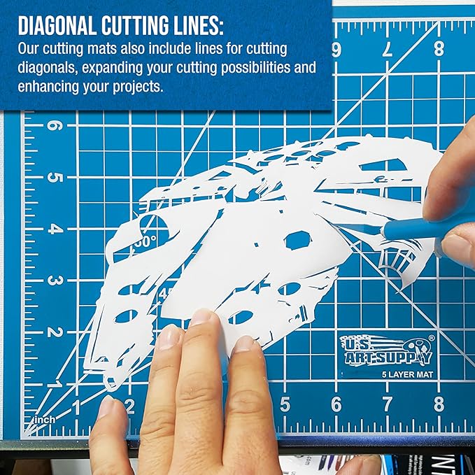 U.S. Art Supply 9" x 12" Self-Healing Cutting Mat 5-Ply - Double-Sided Pink/Blue Craft Mat, Non-Slip Cutting Mats for Crafts, Sewing, Quilting, Scrapbooking