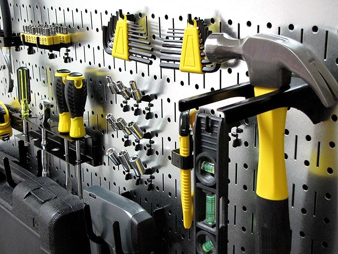 Wall Control Modular Pegboard Tool Organizer System - Wall-Mounted Metal Peg Board Tool Storage Unit for Wall Storage Tiling (Metallic Pegboard)