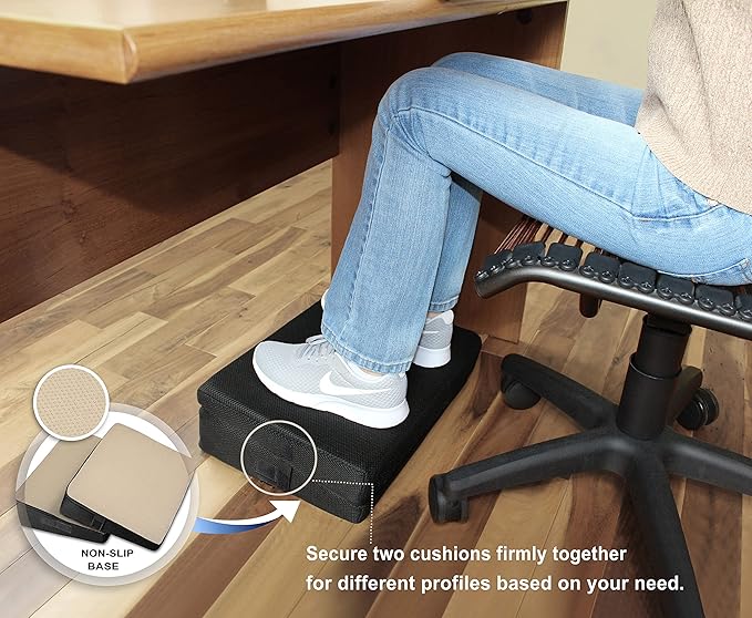 InteVision 4-in-1 Footrest for Added Height - Premium Foam Foot Cushion Works Great for Under Desk or bar - Will not Slide on Any Surface