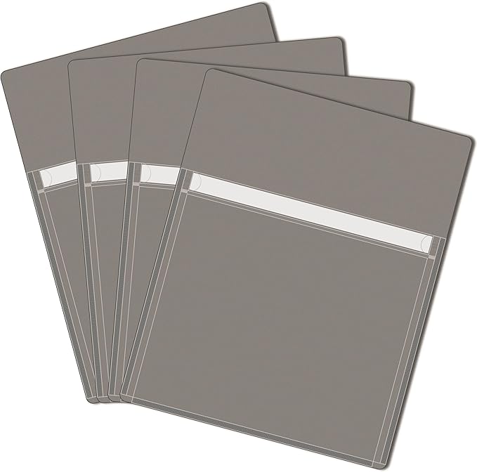 IMAGAME Magnetic Pocket 4 Pack – Self-Adhesive Magnetic Storage Pouch for Documents, Notes & Tools, Strong Magnet Backing for Fridge, Whiteboards, and Metal Surfaces (Gray 4Pcs)