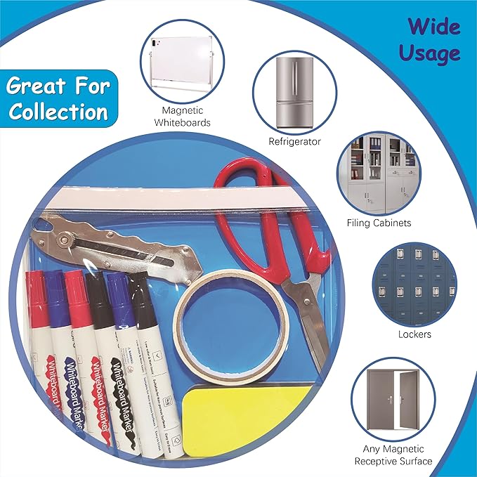 IMAGAME Magnetic Pocket 4 Pack – Self-Adhesive Magnetic Storage Pouch for Documents, Notes & Tools, Strong Magnet Backing for Fridge, Whiteboards, and Metal Surfaces (Assorted Colors 4Pcs)