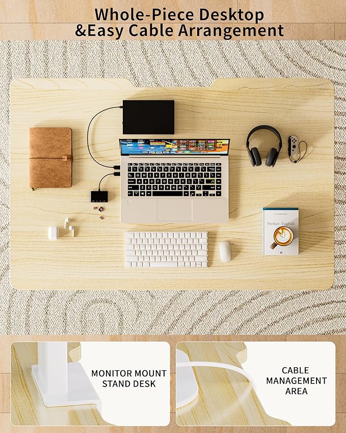 BIZUM 39.4" Small Electric Standing Desk Height Adjustable, Whole Piece Stand Up Computer Desk Work Study Writing Gaming Desks for Home Office Oak
