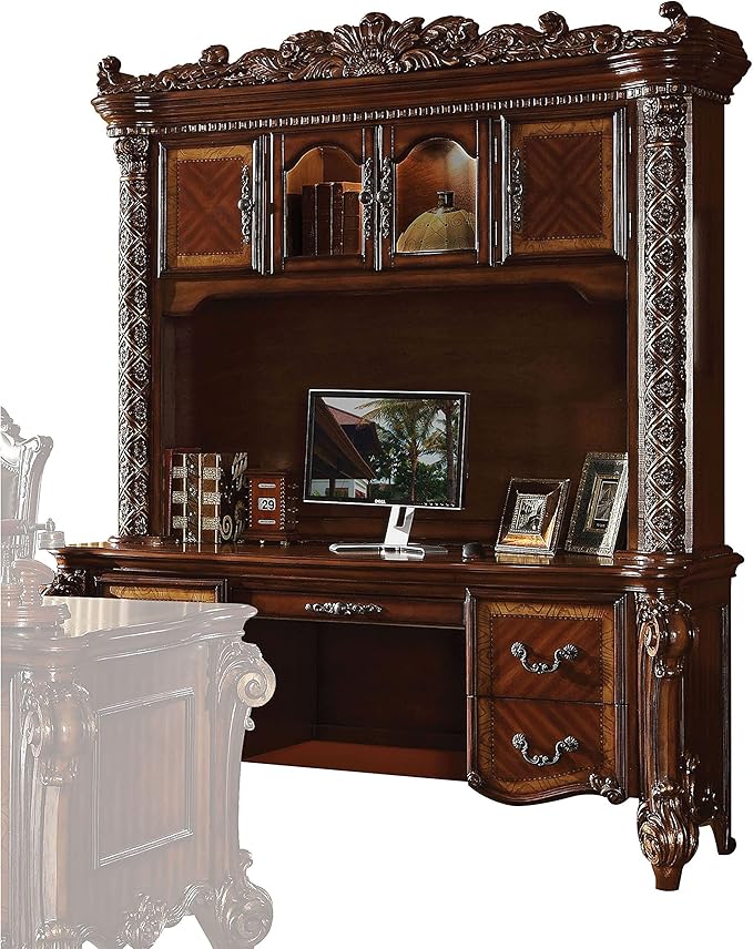 Acme Furniture Vendome Wood Computer Desk and Hutch Set in Cherry