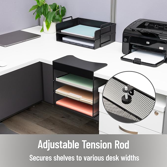 Mind Reader Slide-On Under Desk File Organizer, No Tools Required, Hanging Storage for Laptops, Folders, and Notebooks, Metal, Black