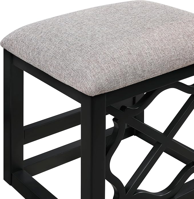 Lexicon Space-Saving Home Office Wood Desk Set, Modern Makeup Vanity Desk with Padded Vanity Stool, USB Charging Port, Nesting Table, Rolling Small Computer Table for Writing/Study/Bedroom, Black
