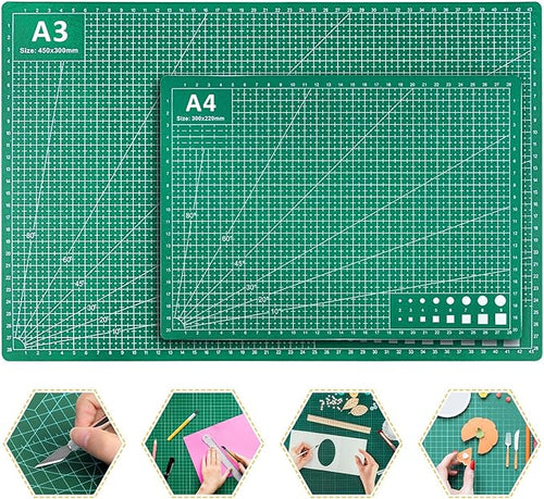 2 Pcs Large Cutting Mat Self Healing,Double Sided,Grid Line And Angles Help To Cut Precisely,Craft Mats for Scrapbooking, Quilting, Sewing and All Arts,Non Slip & Easy Clean ((A3 & A4 Green)