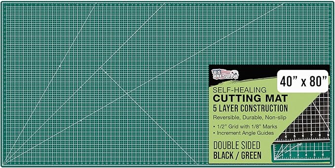 U.S. Art Supply 40" x 80" Self-Healing Cutting Mat 5-Ply - Double-Sided Green/Black Craft Mat, Non-Slip Cutting Mats for Crafts, Sewing, Quilting, Scrapbooking